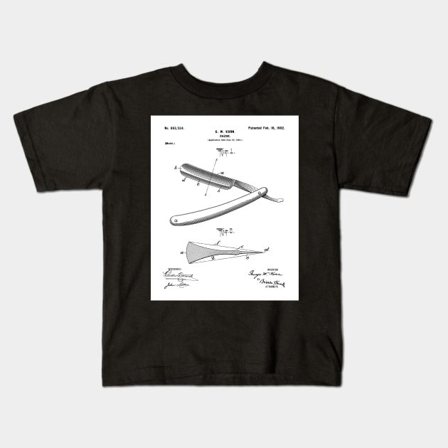 Straight Razor Patent - Stylist Barber Bathroom Decor Art - White Kids T-Shirt by patentpress